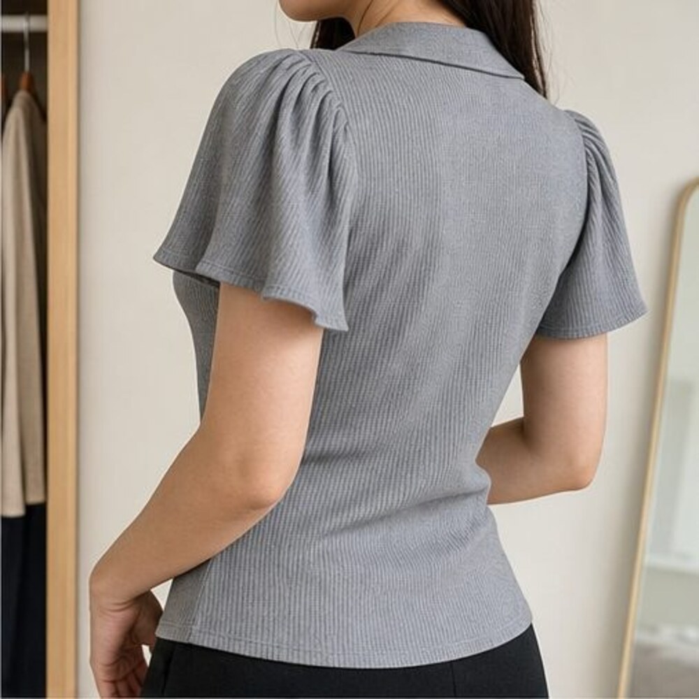 Gray Ruffle Blouse - Picture 3 of 6